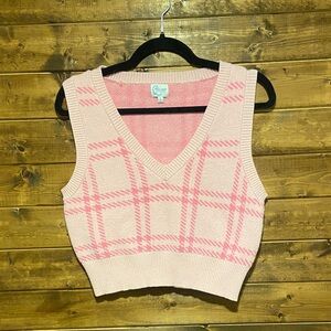 Francesca’s x Blue Rain Pink Plaid Sweater Vest | Size L